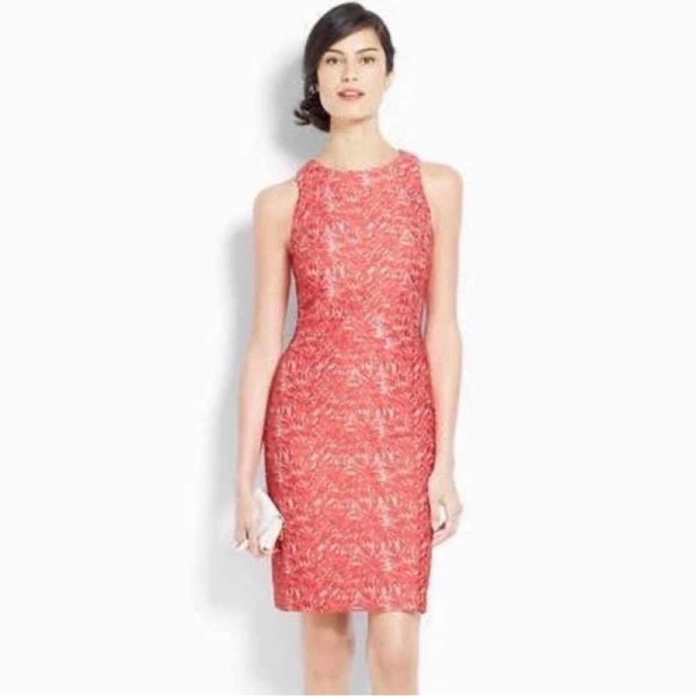 Ann Taylor Coral Brocade Sheath Dress